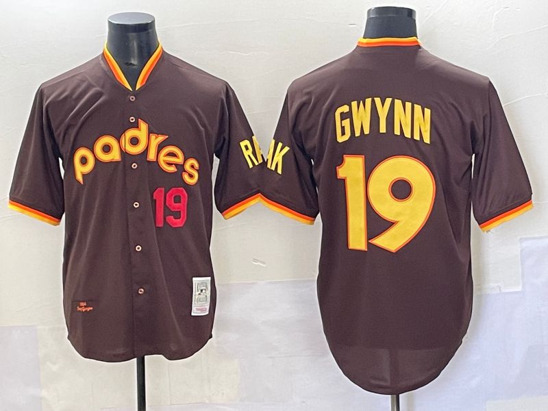 Men 2025 San Diego Padres 19 Gwynn Brown Throwback Nike MLB Jersey style 34